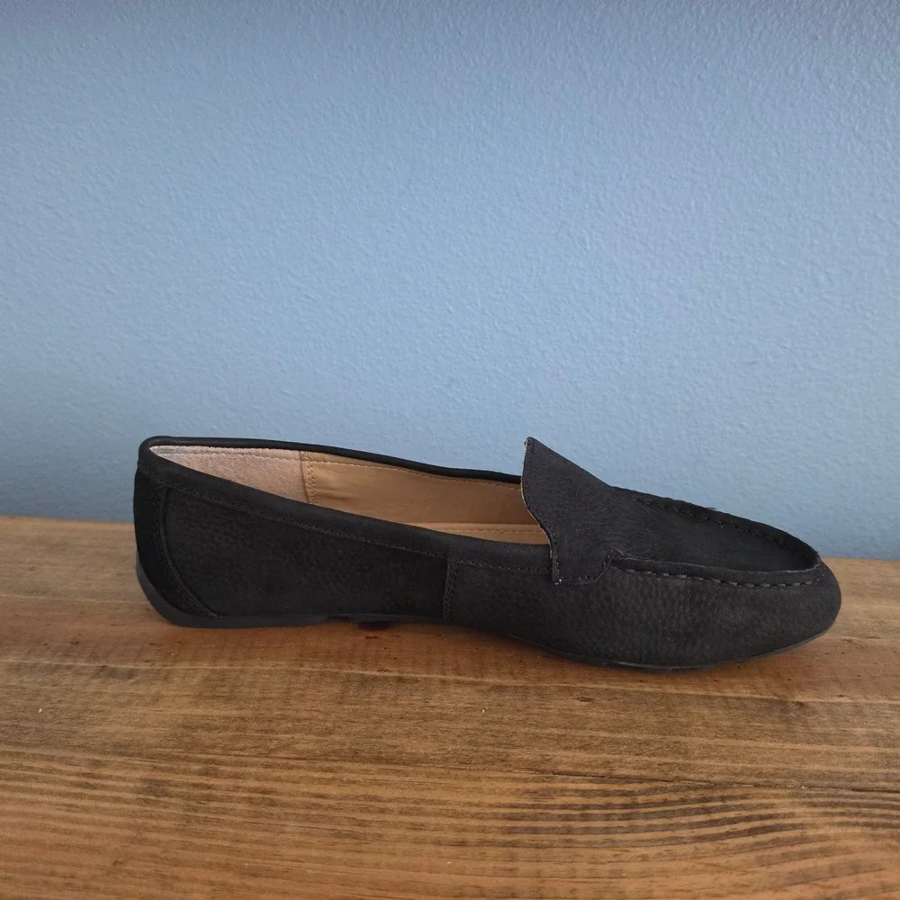 Hush Puppies Womens Ozzie Loafer‎ Black Nubuck Leather Flats Size 9.5M